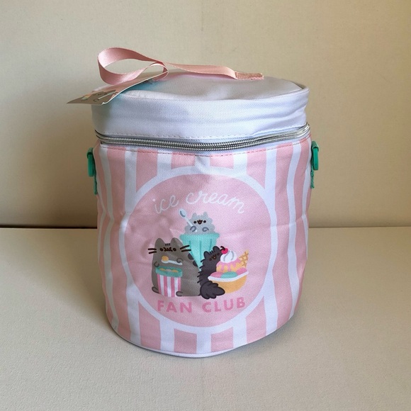 Pusheen Handbags - NWT Pusheen Cat Pink / White Stripe Ice Cream Fan Club Round Cooler Bag